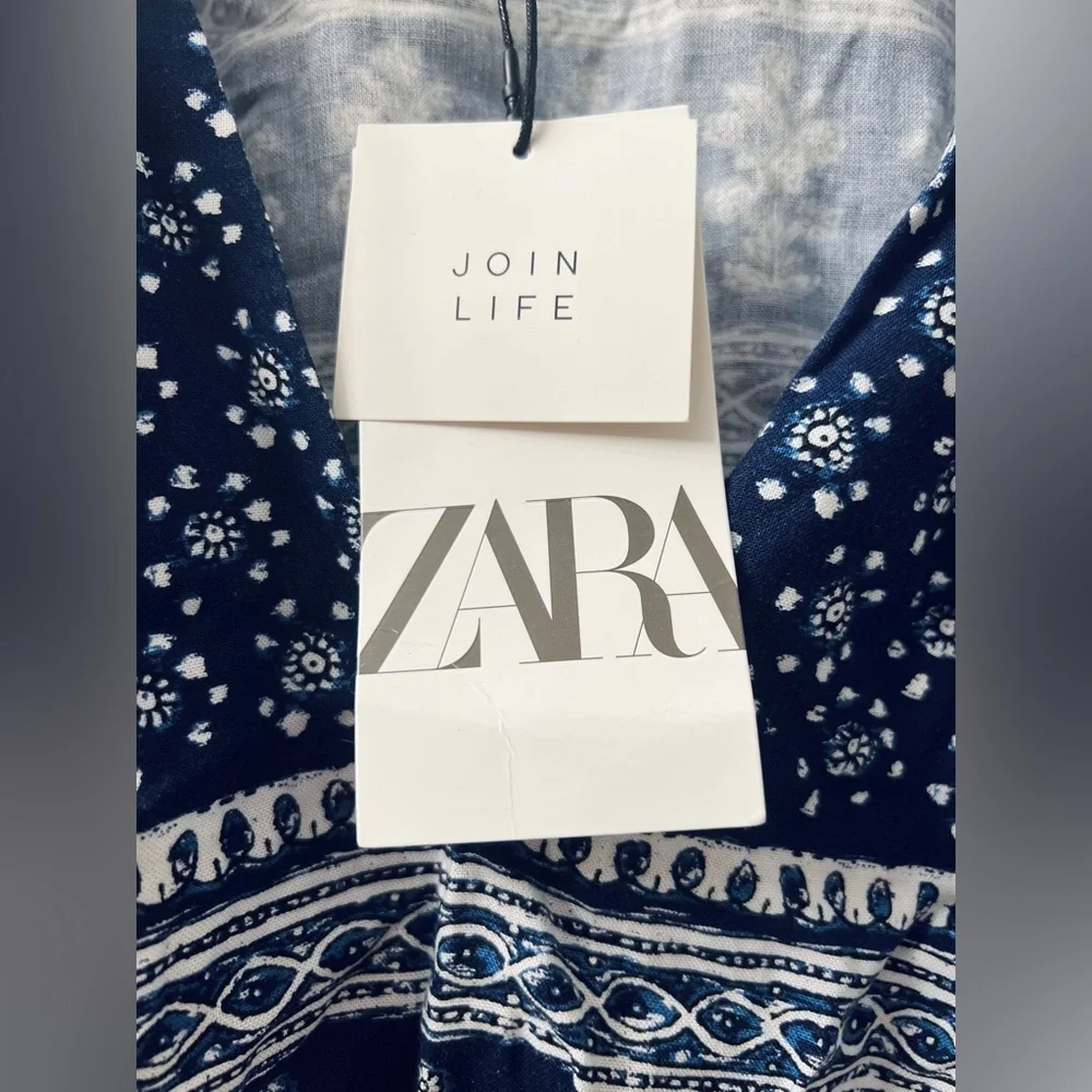Zara Navy Blue Patterned Blouse